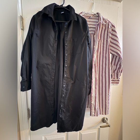 Old Navy Tops - Two-Pack Long-Sleeve Shirt Dress Sz S Black & Sz SP Cherry Bark Stripe EUC!